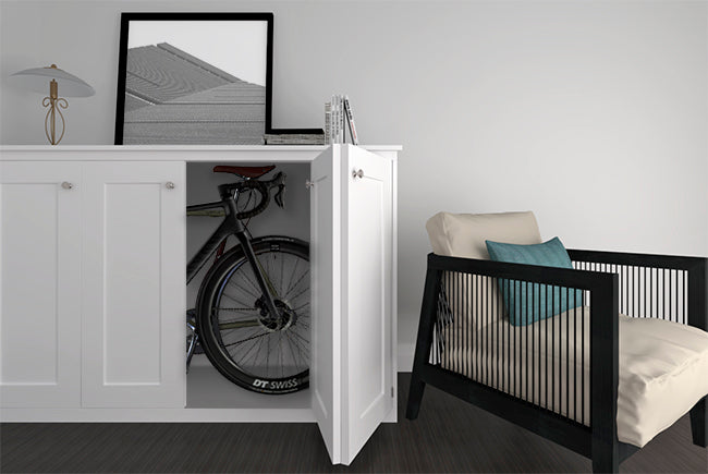 Custom Cycab® designed to elegantly fit your road bike in your home